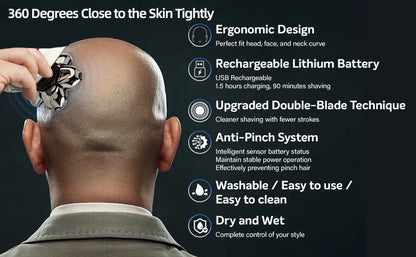 SteelGlide™ 7D FlexTech Electric Shaver for Men – Waterproof Skull Shaver & Beard Trimmer