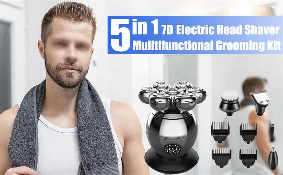 SteelGlide™ 7D FlexTech Electric Shaver for Men – Waterproof Skull Shaver & Beard Trimmer