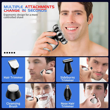 SteelGlide™ 7D FlexTech Electric Shaver for Men – Waterproof Skull Shaver & Beard Trimmer